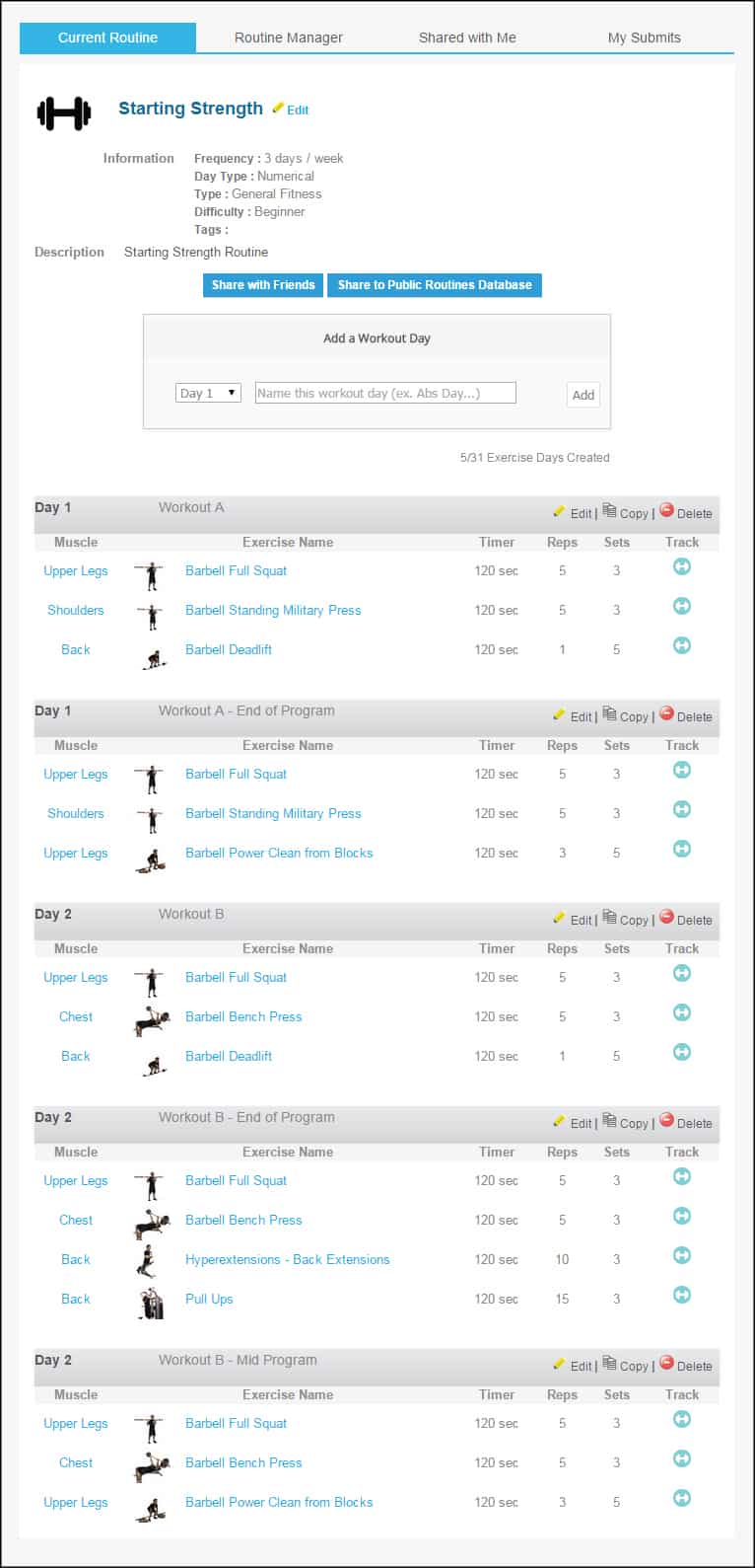 Starting Strength - Routine Screen Capture