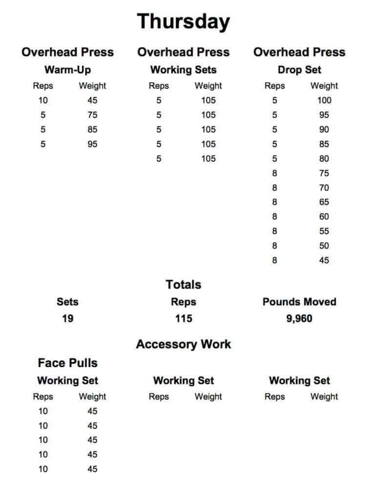 Workout Log - Thursday June 9 2016