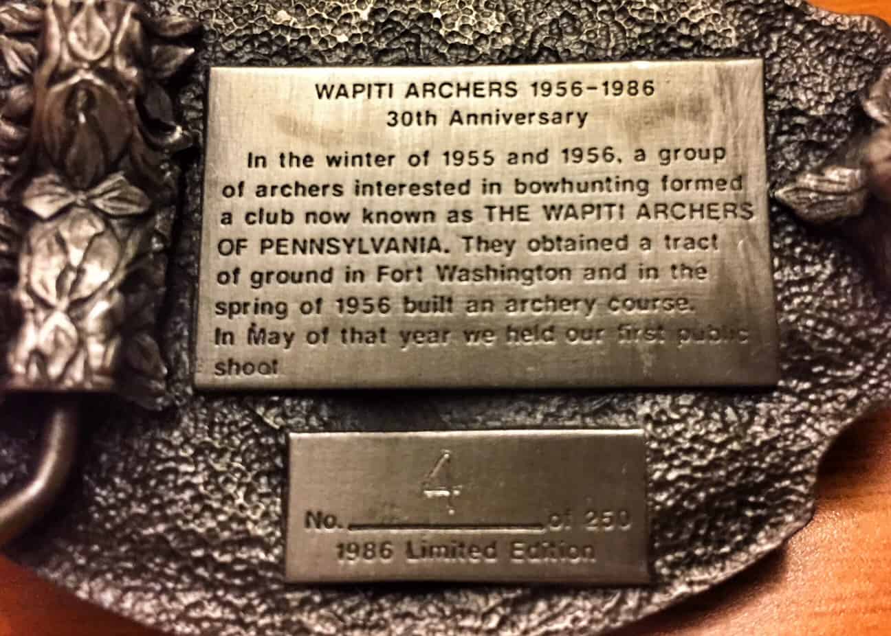 Wapiti Archers - Belt Buckle - 4 of 250 - Writing