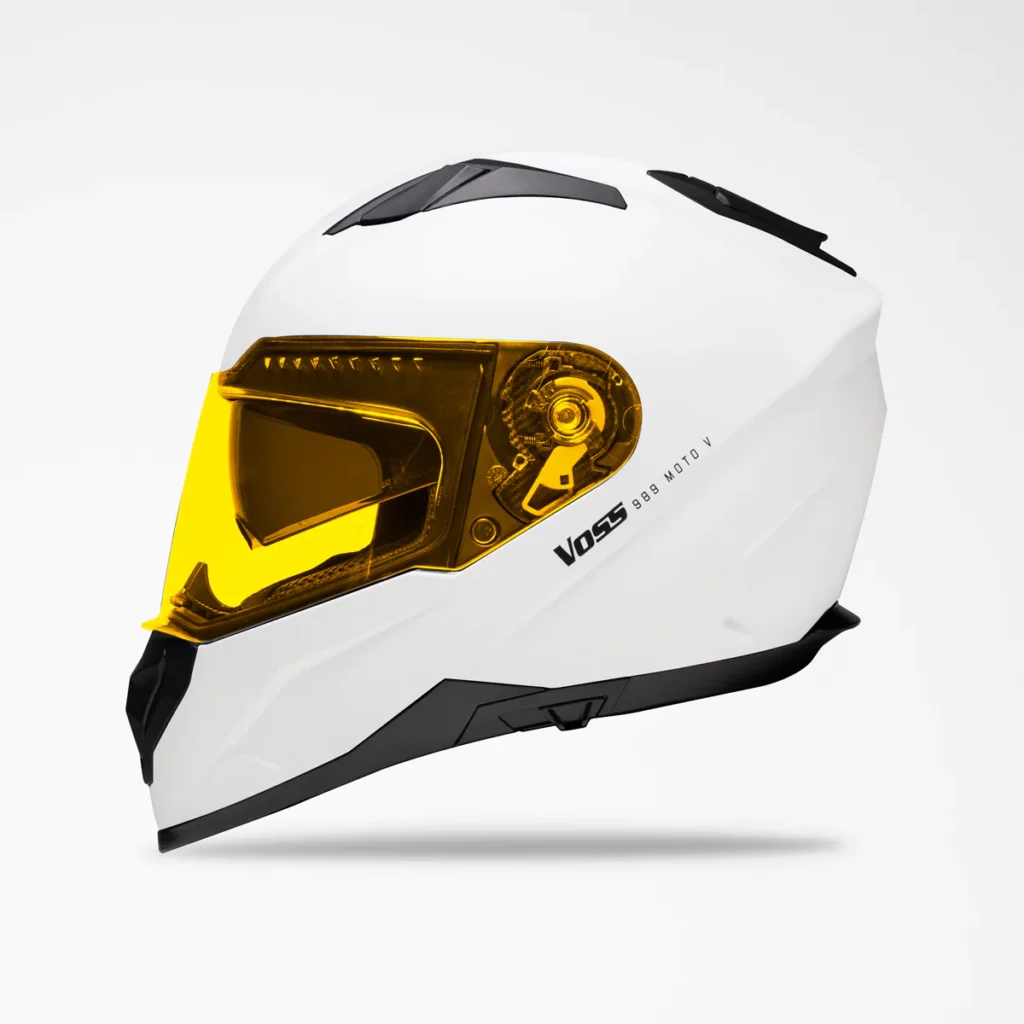 Voss 989 Moto-V in Matte White with Amber Shield