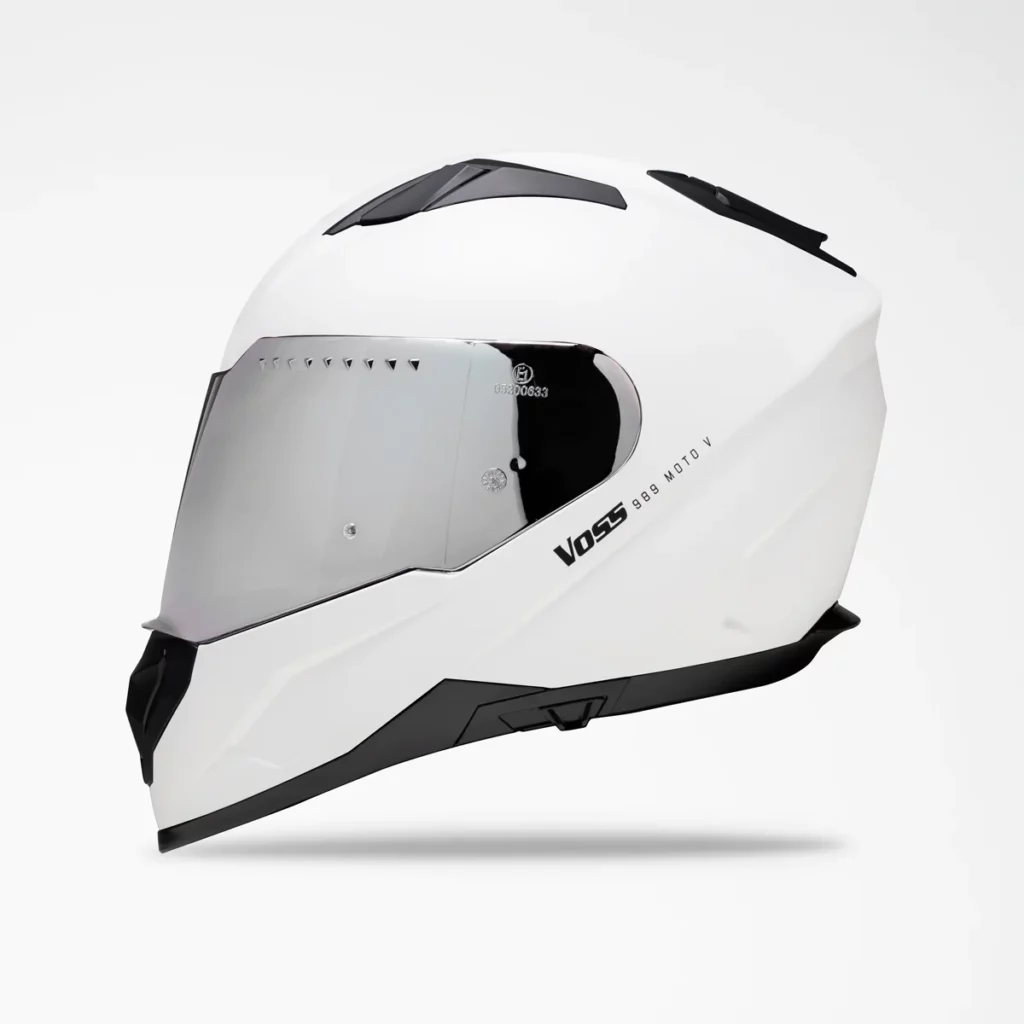 Voss 989 Moto-V in Matte White with Chrome Shield