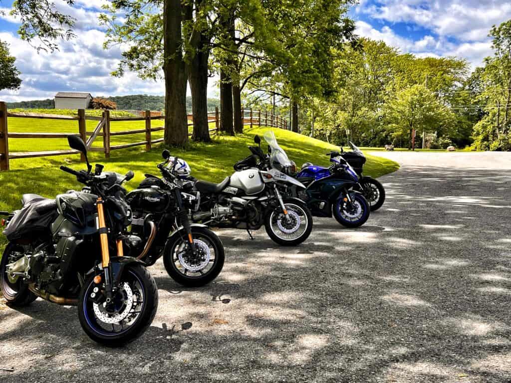 Our bikes parked at the Pool Forge Covered Bridge during our rest stop. (Photo Credit: Goofy Bastard)