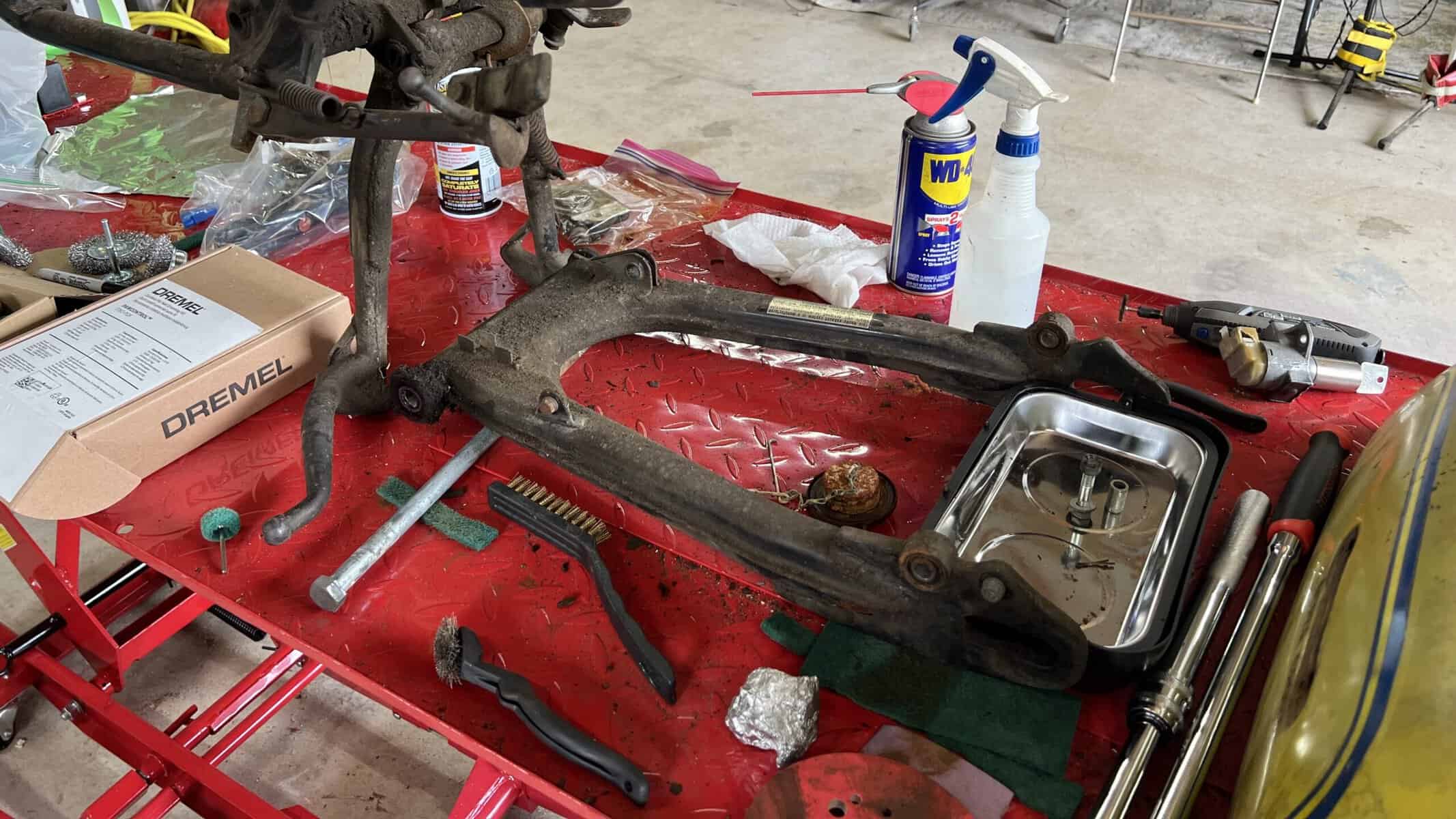 Honda CB750F Rear Fork Cleaning - 1